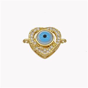 Copper Heart Connector Pave Shell Zirconia Evil Eye 18K Gold Plated, approx 12mm