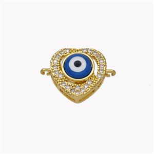 Copper Heart Connector Pave Shell Zirconia Evil Eye 18K Gold Plated, approx 12mm