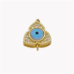 Copper Clover Connector Pave Shell Zirconia Evil Eye 18K Gold Plated, approx 12mm