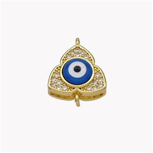 Copper Clover Connector Pave Shell Zirconia Evil Eye 18K Gold Plated, approx 12mm