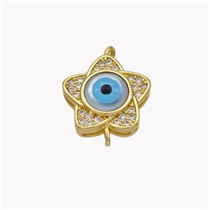 Copper Flower Connector Pave Shell Zirconia Evil Eye 18K Gold Plated, approx 13.5mm