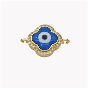 Copper Clover Connector Pave Shell Zirconia Evil Eye 18K Gold Plated, approx 13mm