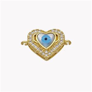 Copper Heart Connector Pave Shell Zirconia Evil Eye 18K Gold Plated, approx 11-13mm