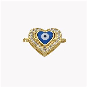 Copper Heart Connector Pave Shell Zirconia Evil Eye 18K Gold Plated, approx 11-13mm