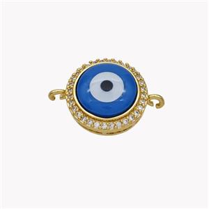 Copper Coin Connector Pave Shell Zirconia Evil Eye 18K Gold Plated, approx 14mm