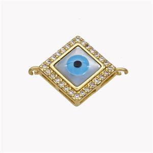 Copper Rhombus Connector Pave Shell Zirconia Evil Eye 18K Gold Plated, approx 15mm