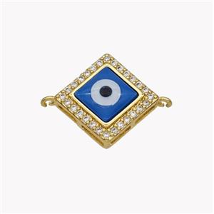 Copper Rhombus Connector Pave Shell Zirconia Evil Eye 18K Gold Plated, approx 15mm