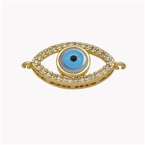 Copper Oval Connector Pave Shell Zirconia Evil Eye 18K Gold Plated, approx 10-17mm