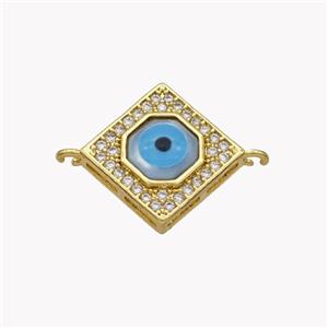 Copper Rhombus Connector Pave Shell Zirconia Evil Eye 18K Gold Plated, approx 15mm