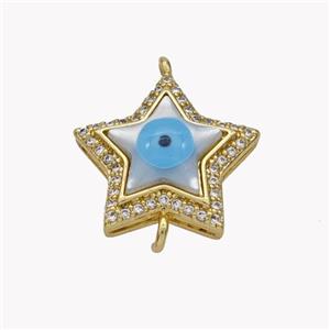 Copper Star Connector Pave Shell Zirconia Evil Eye 18K Gold Plated, approx 16.5mm