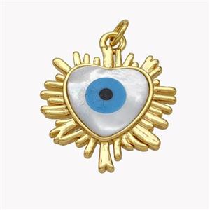 Copper Heart Pendant Pave Shell Evil Eye 18K Gold Plated, approx 22mm