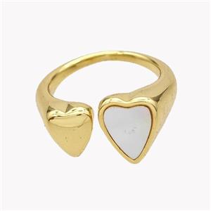 Copper Heart Rings Pave Shell 18K Gold Plated, approx 9-12mm, 18mm dia