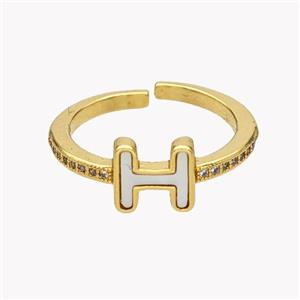 Copper H Rings Pave Shell Zirconia 18K Gold Plated, approx 8mm, 18mm dia