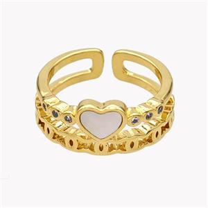 Copper Heart Rings Pave Shell Zirconia 18K Gold Plated, approx 9mm, 18mm dia