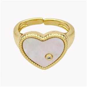 Copper Heart Rings Pave Shell 18K Gold Plated, approx 15-17mm, 18mm dia