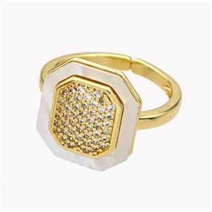 Copper Octagon Rings Pave Shell Zirconia 18K Gold Plated, approx 15-16mm, 18mm dia