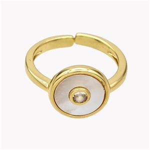 Copper Coin Rings Pave Shell 18K Gold Plated, approx 12mm, 18mm dia