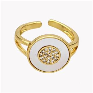 Copper Coin Rings Pave Shell Zirconia 18K Gold Plated, approx 14mm, 18mm dia