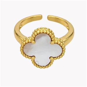 Copper Clover Rings Pave Shell 18K Gold Plated, approx 15mm, 18mm dia