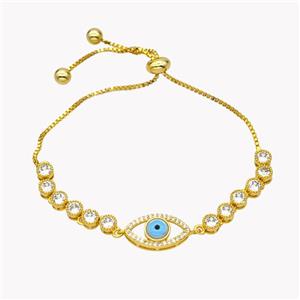 Copper Eveil Eye Bracelet Pave Zirconia Adjustable 18K Gold Plated, approx 10-17mm, 5mm, 24cm length