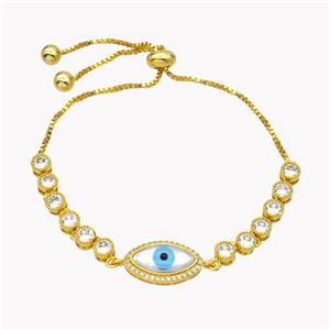 Copper Eveil Eye Bracelet Pave Zirconia Adjustable 18K Gold Plated, approx 10-17mm, 5mm, 24cm length