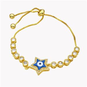 Copper Eveil Eye Star Bracelet Pave Zirconia Adjustable 18K Gold Plated, approx 16mm, 5mm, 24cm length