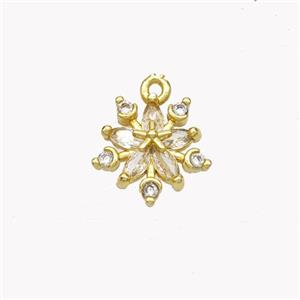 Copper Flower Pendant Pave Zirconia Gold Plated, approx 11mm