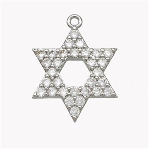 Copper David Star Pendant Pave Zirconia Platinum Plated, approx 20mm