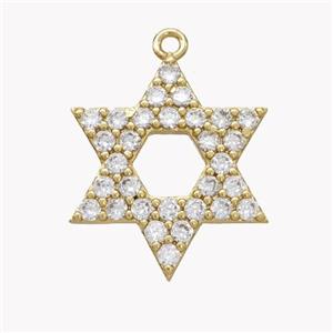 Copper David Star Pendant Pave Zirconia Gold Plated, approx 20mm