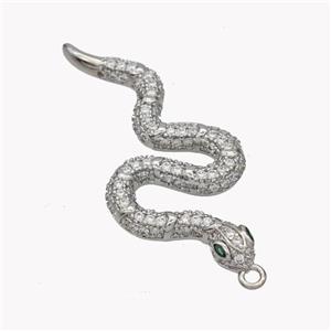 Copper Snake Pendant Pave Zirconia Platinum Plated, approx 16.5-35mm