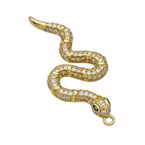 Copper Snake Pendant Pave Zirconia Gold Plated, approx 16.5-35mm