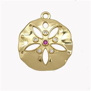 Copper Flower Pendant Pave Zirconia Gold Plated, approx 18mm