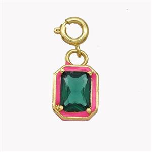 Copper Rectangle Pendant Pave Crystal Glass Red Enamel Gold Plated, approx 9-11mm, 6mm dia