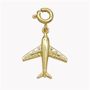 Copper Airplane Pendant Pave Zirconia Gold Plated, approx 16mm, 6mm dia