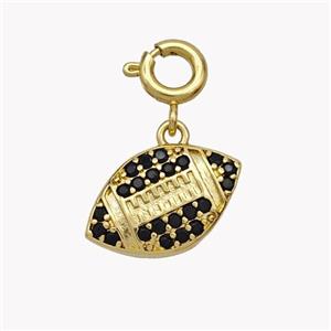 American Football Charms Copper Rugby Pendant Pave Zirconia Sport Gold Plated, approx 10-15mm, 6mm dia