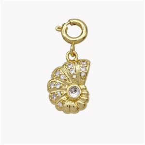 Nautilus Shell Charms Copper Pendant Pave Zirconia Gold Plated, approx 10-12mm, 6mm dia