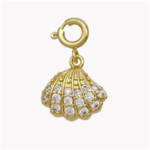 Scallop Shell Charms Copper Pendant Pave Zirconia Gold Plated, approx 10-12mm, 6mm dia