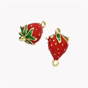 Copper Strawberry Connector Red Enamel Gold Plated, approx 8-10mm