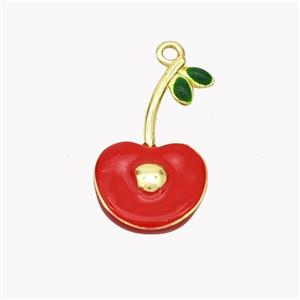 Copper Cherry Pendant Red Enamel Gold Plated, approx 11-20mm