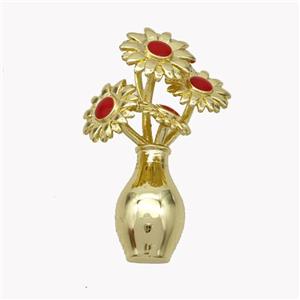 Copper Flower Pendant Red Enamel Plant Gold Plated, approx 18-30mm