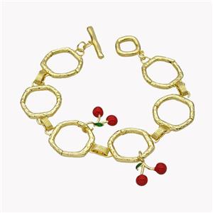 Copper Bracelets With Cherry Red Enamel Gold Plated, approx 20mm, 20cm length