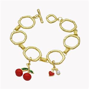 Copper Bracelets With Cherry Red Enamel Gold Plated, approx 12mm, 18-20mm, 20mm, 20cm length