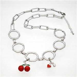 Copper Necklace With Cherry Red Enamel Platinum Plated, approx 12mm, 18-20mm, 20mm, 44-49cm length