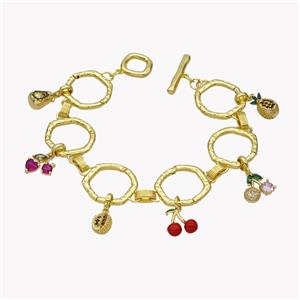 Copper Bracelets With Cherry Pave Zirconia Red Enamel Gold Plated, approx 6-11mm, 20mm, 20cm length