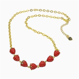 Copper Strawberry Necklace Red Enamel Gold Plated, approx 8-10mm, 40-45cm length