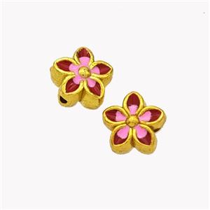 Copper Flower Beads Painted Gold Plated, approx 8mm