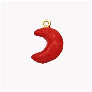 Copper Moon Pendant Red Enamel Gold Plated, approx 9-10mm