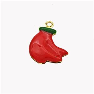 Copper Banana Pendant Red Enamel Gold Plated, approx 12-14mm