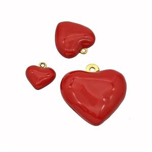 Copper Heart Pendant Red Enamel Gold Plated, approx 12mm