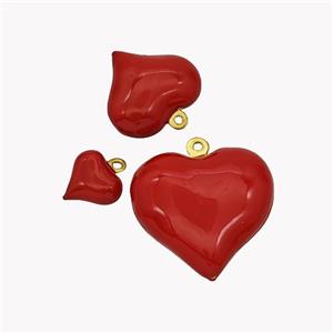 Copper Heart Pendant Red Enamel Gold Plated, approx 22mm